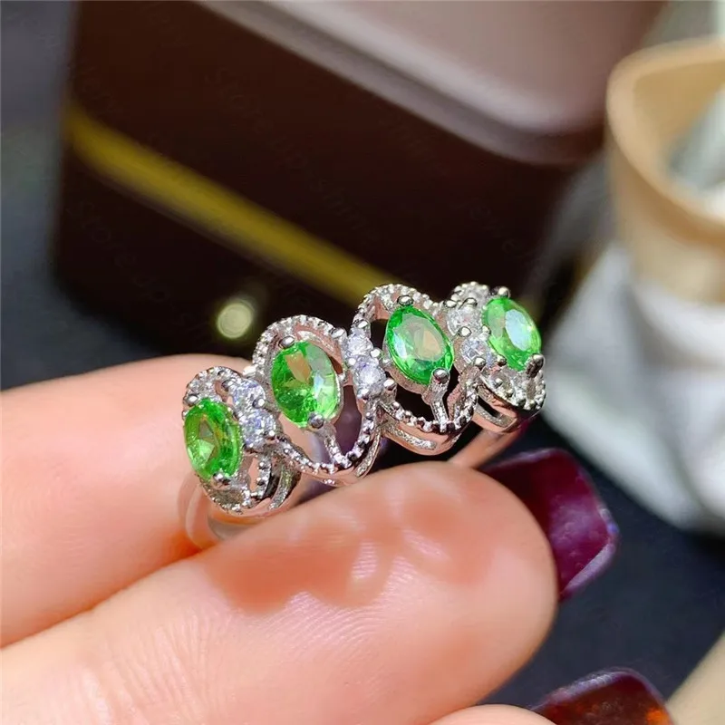 Натуральный кольцо с цаворитом 925 серебро Для женщин свежий простой и