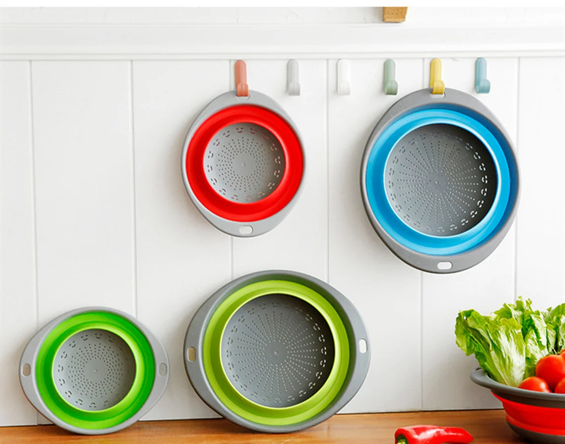 

Folding Vegetable Fruit Washing Basket Drain Strainer Colander Silicon Collapsible Drainer Basket Kitchen Utensil Storage Tools