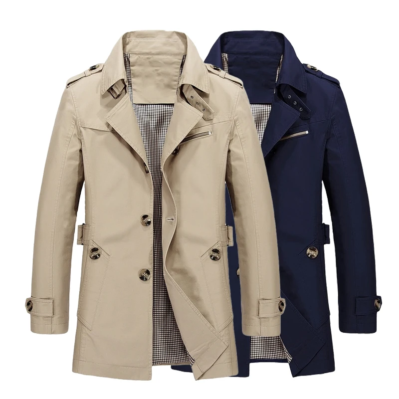 Мужская деловая длинная Тренч повседневная однобортная ветровка модная осенняя