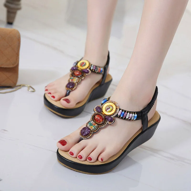 

Slope Woman Sandals Beads Plus Size Soft Summer Women Shoes New Fashion Open Toe Wedges Women Shoes Sandals Y
