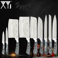 xyj stainless steel kitchen knives set damascus veins pattern blade 8 slicing bread 7 chopping santoku utility paring knife