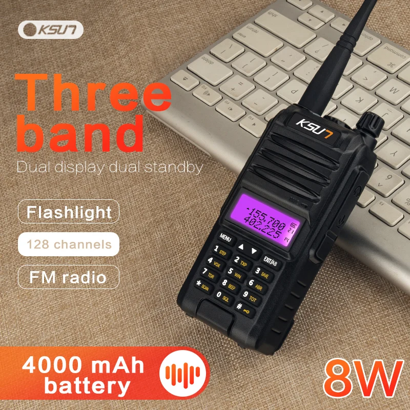 Трехдиапазонная двухсторонняя рация KSUN UV1D VHF UHF с VOX SOS функция фонарика