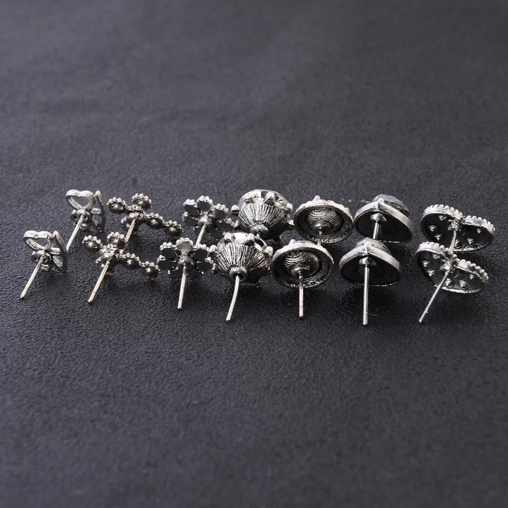 7 пар/уп. этнические хрустальные серьги гвоздики с цветами в форме сердца набор