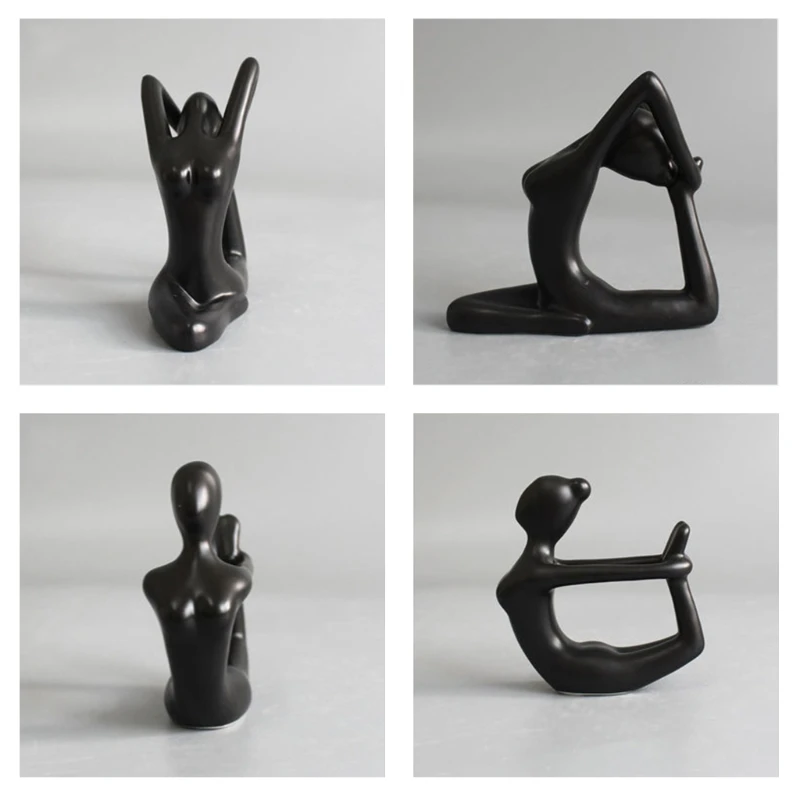 

12pcs/Set Meditation Yoga Pose Statue Figurine Ceramic Yoga Figure Set Decor