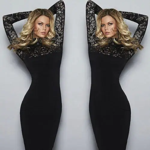 Женское Кружевное облегающее платье-водолазка вечернее однотонное короткое