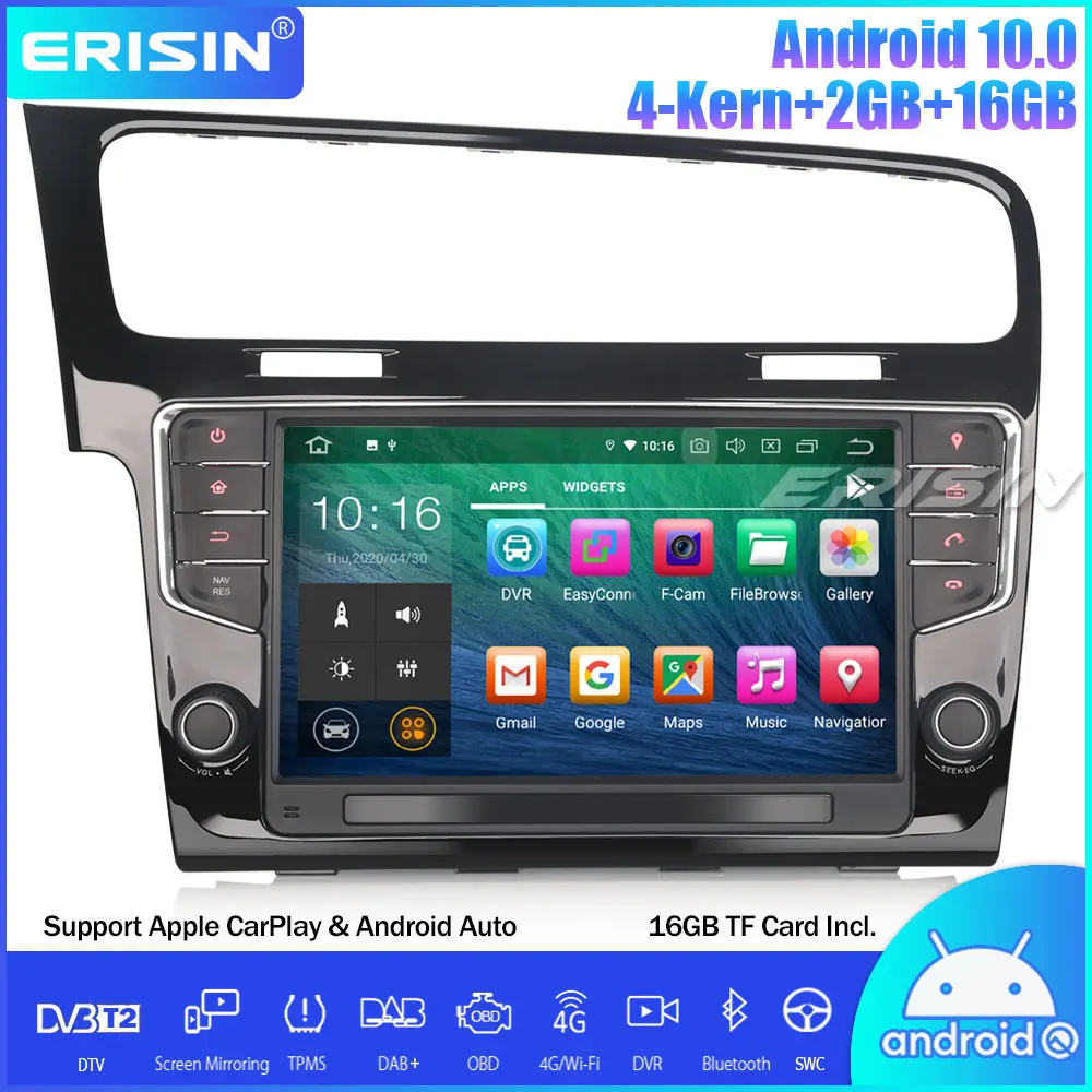 Erisin 9 &quotAndroid 10 0 Автомагнитола DAB + GPS OPS CarPlay DTV 4G Navi Wifi SWC Bluetooth для VW Golf 7