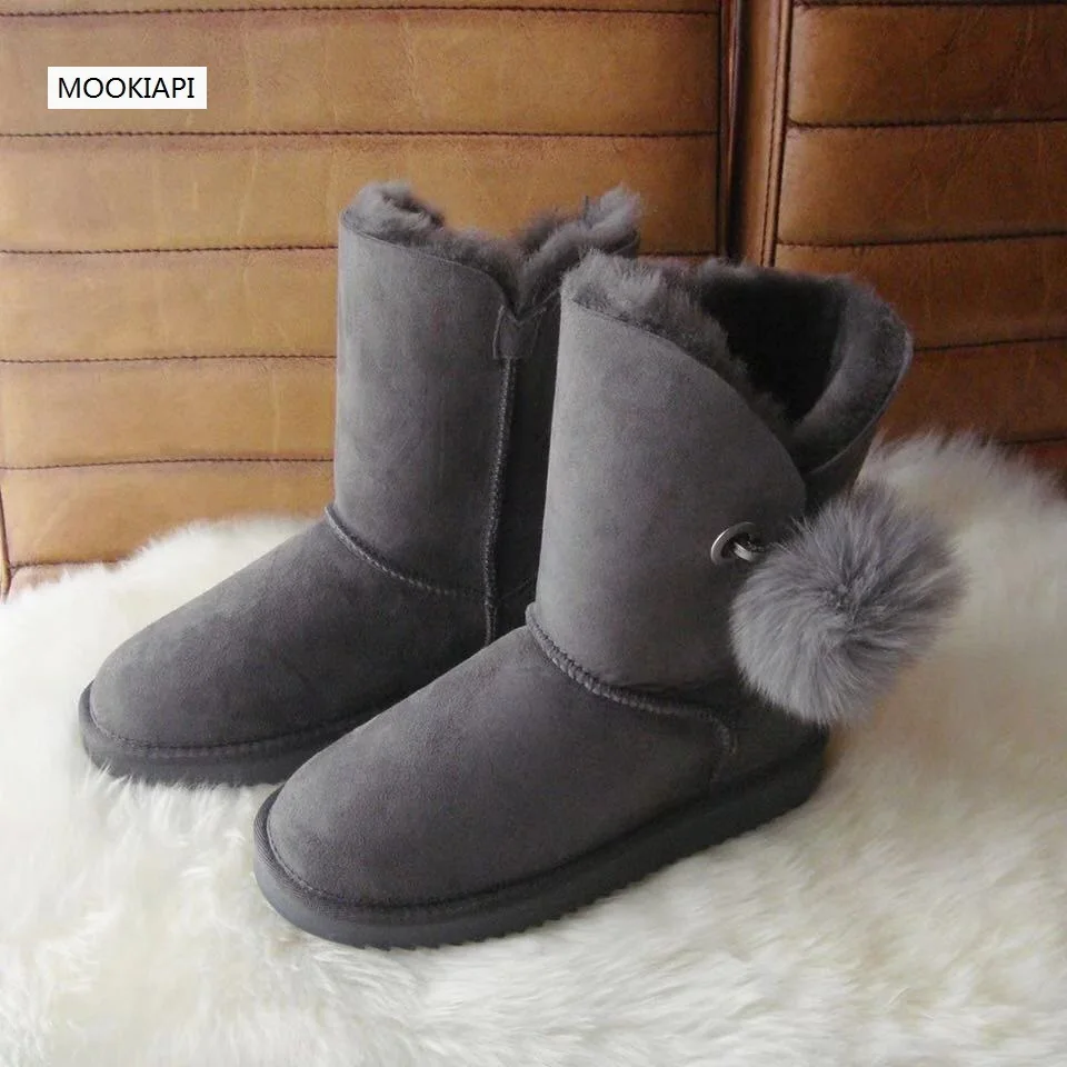 Новейший Европейский стиль 2019 г. Зимние сапоги средней высоты натуральная овчина