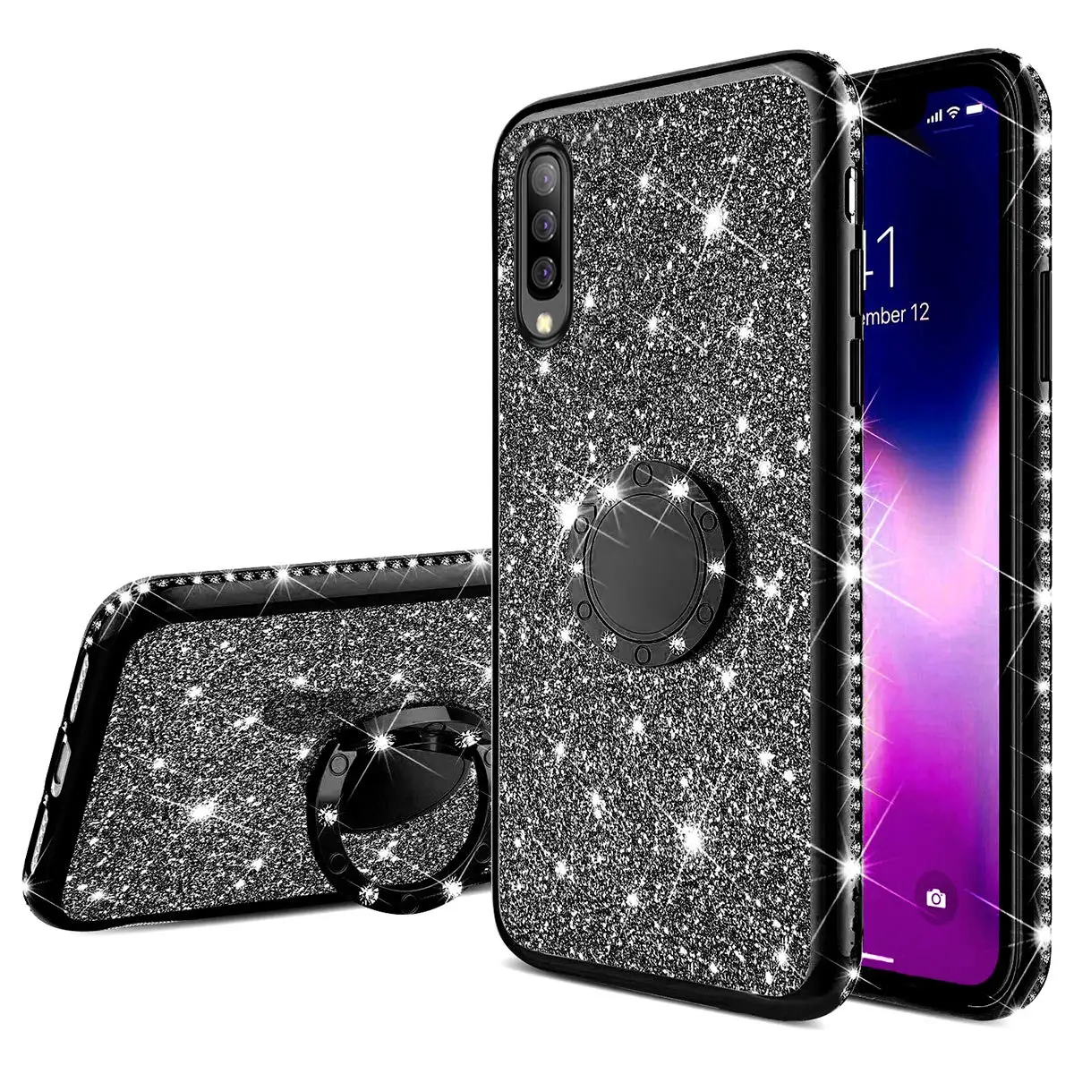 Мягкий чехол со стразами и бриллиантами для samsung Galaxy A10 A20 A30 A40 A50 A70 S8 S9 S10 5G Plus S10e Note 10 блестящее кольцо