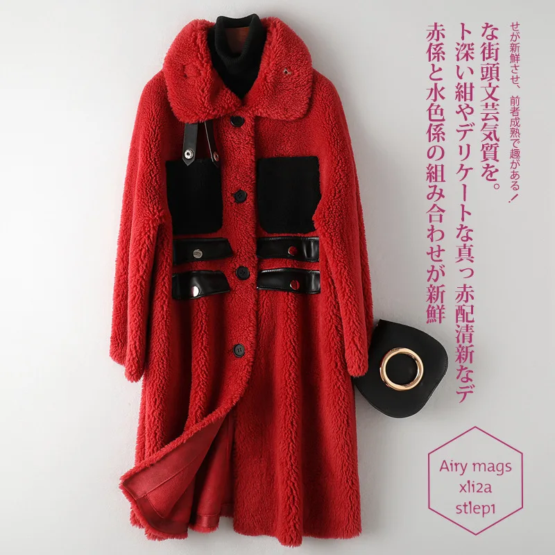 100% Real Sheep Leather Jackets Fluffy Teddy Warm Thickening Coat Women Fur Parka Mid Long Luxury Patchwork Outerwear Clothing | Женская