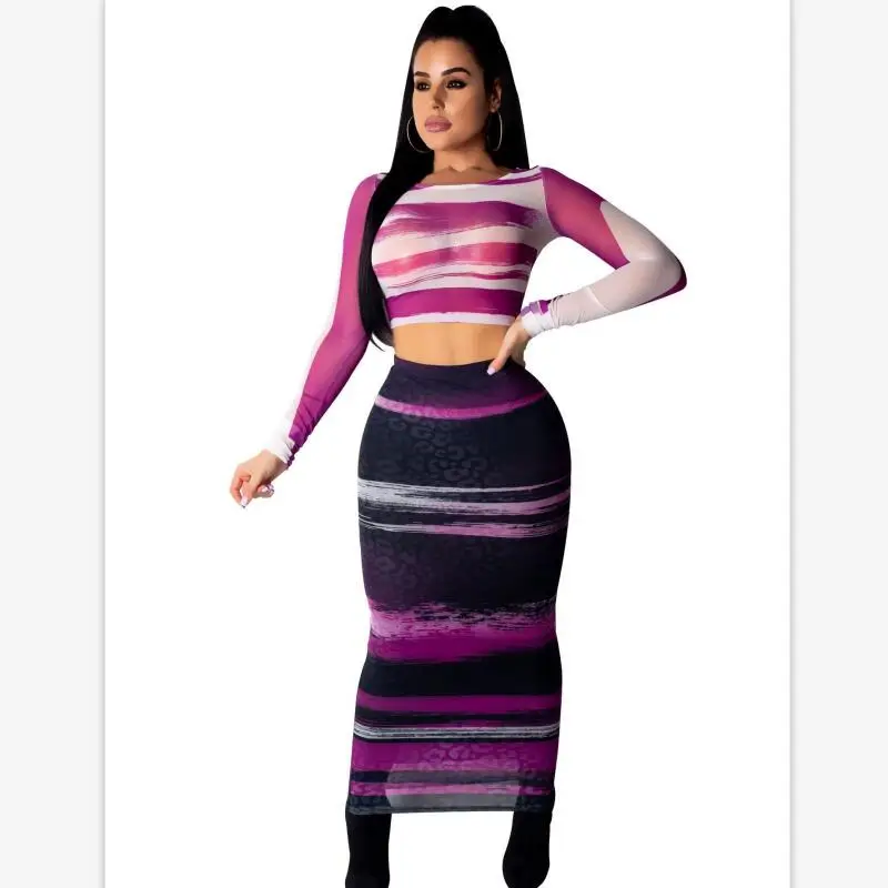 Комплект из 2 предметов с полосатым принтом юбка прозрачной сетки Стильный