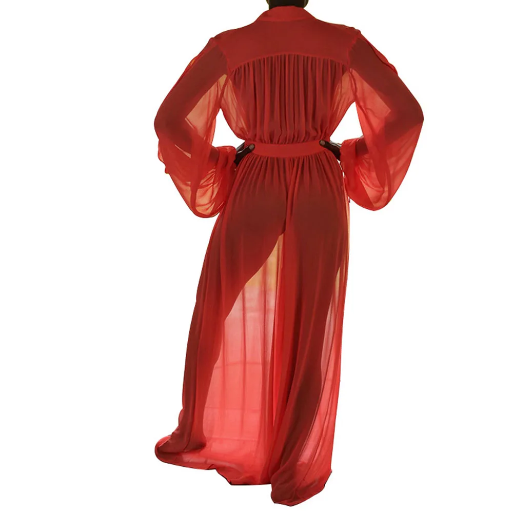 

Western Style Jumpsuit Fashion Temperament Loose Casual Oversize Wide Leg Pants Chiffon Sexy High Waist Lantern Sleeve