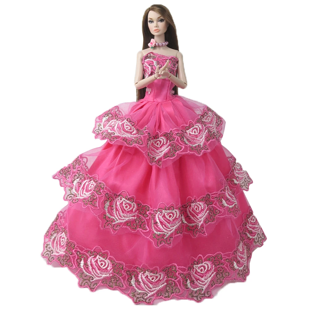 NK One Pcs Doll Princess Wedding Dress Noble Party Gown For Barbie Doll Accessories Handmake Outfit Best Gift For Girl' Doll JJ