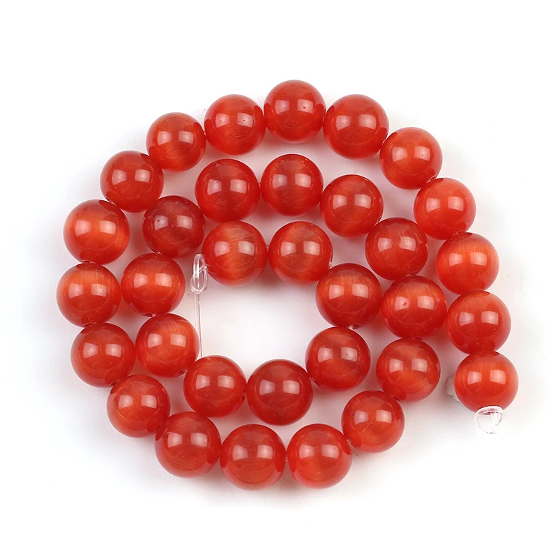

AAA Orange-red Cat Eye Beads Smooth Round Loose Beads for Jewelry Making Opal Stone DIY Charm Bracelets 15''4/6/8/10/12mm