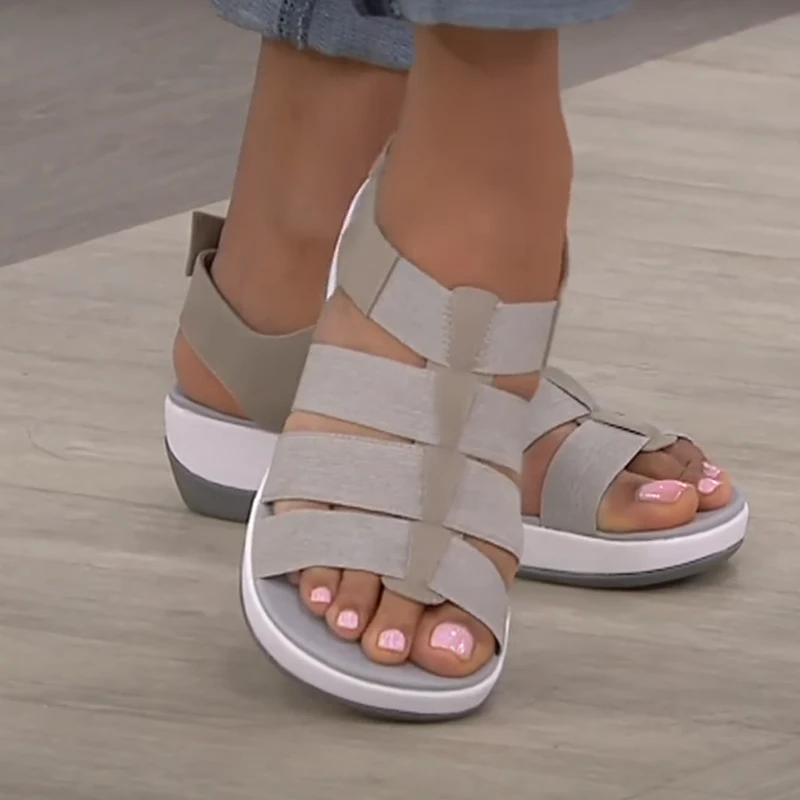 

2021 Summer Wedge Sandals Outdoor Sport Walking Sandals Solid Color Hollow Slip On Casual Lady Shoes Fashion Plus Size Footwear