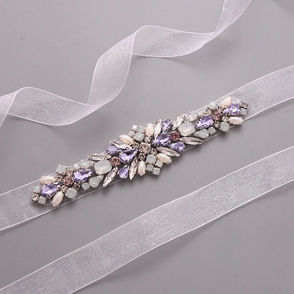 

TRiXY S451 Colorful Diamonds Belt Rhinestones Bridal Belt Crystal Ribbons Wedding Belt Sash For Bridal Dresses Accessories