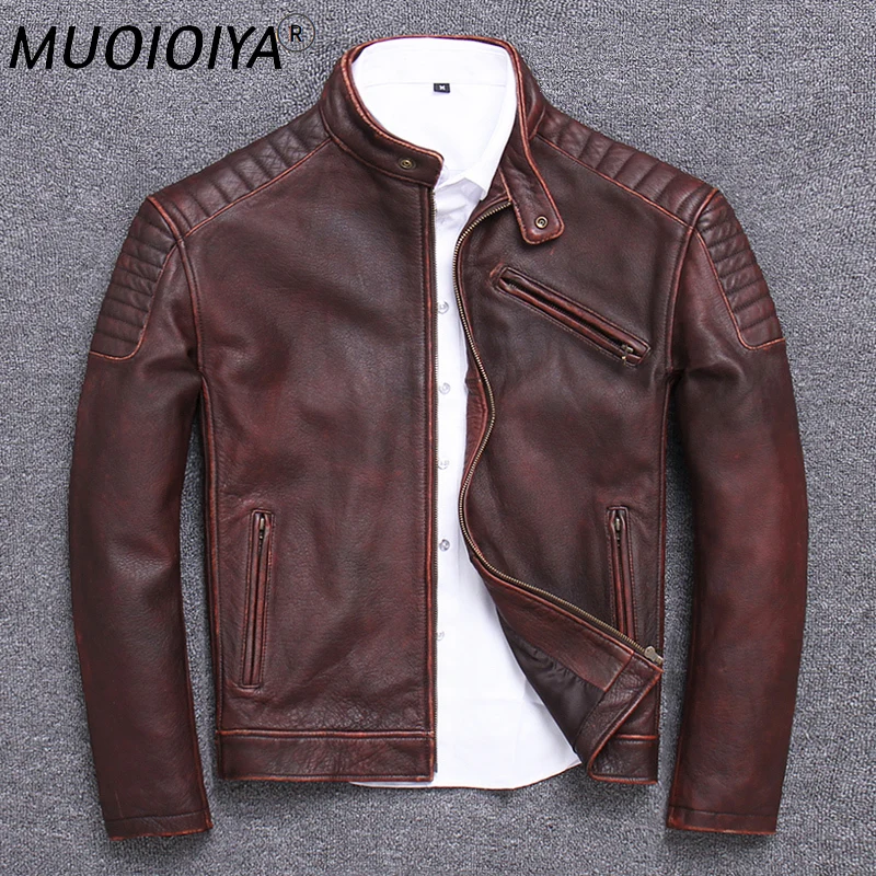

Куртка мужская из 100% натуральной кожи, модное пальто из коровьей кожи, 2022, уличная одежда, мужские мотоциклетные и байкерские пальто, облега...