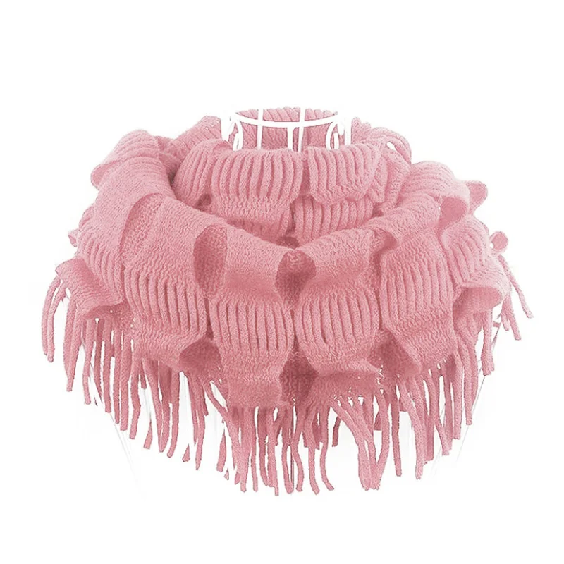 Dark Pink Недавно новые модные женские туфли на высоком каблуке зимняя теплая Вязанная одежда, многослойное, украшенные бахромой и кисточками; шеи Круг шарф шаль поводка шарф-хомут DOD886 - Цвет: Dark Pink