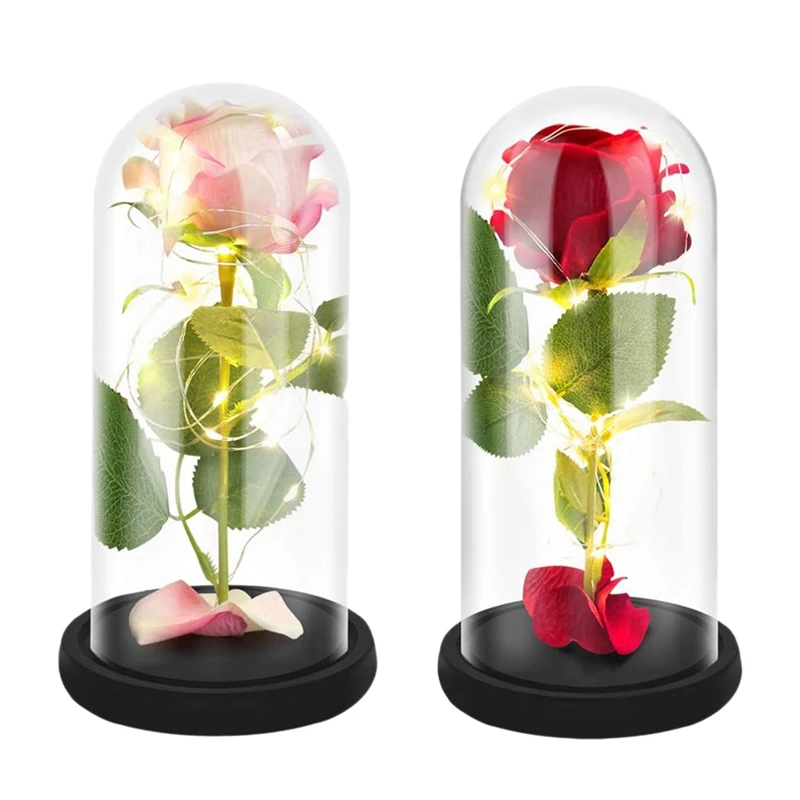 

2 набора, роза, которая длится навсегда, цветок светодиодный светильник кой в стеклянном куполе, подарок на день Святого Валентина, День мате...