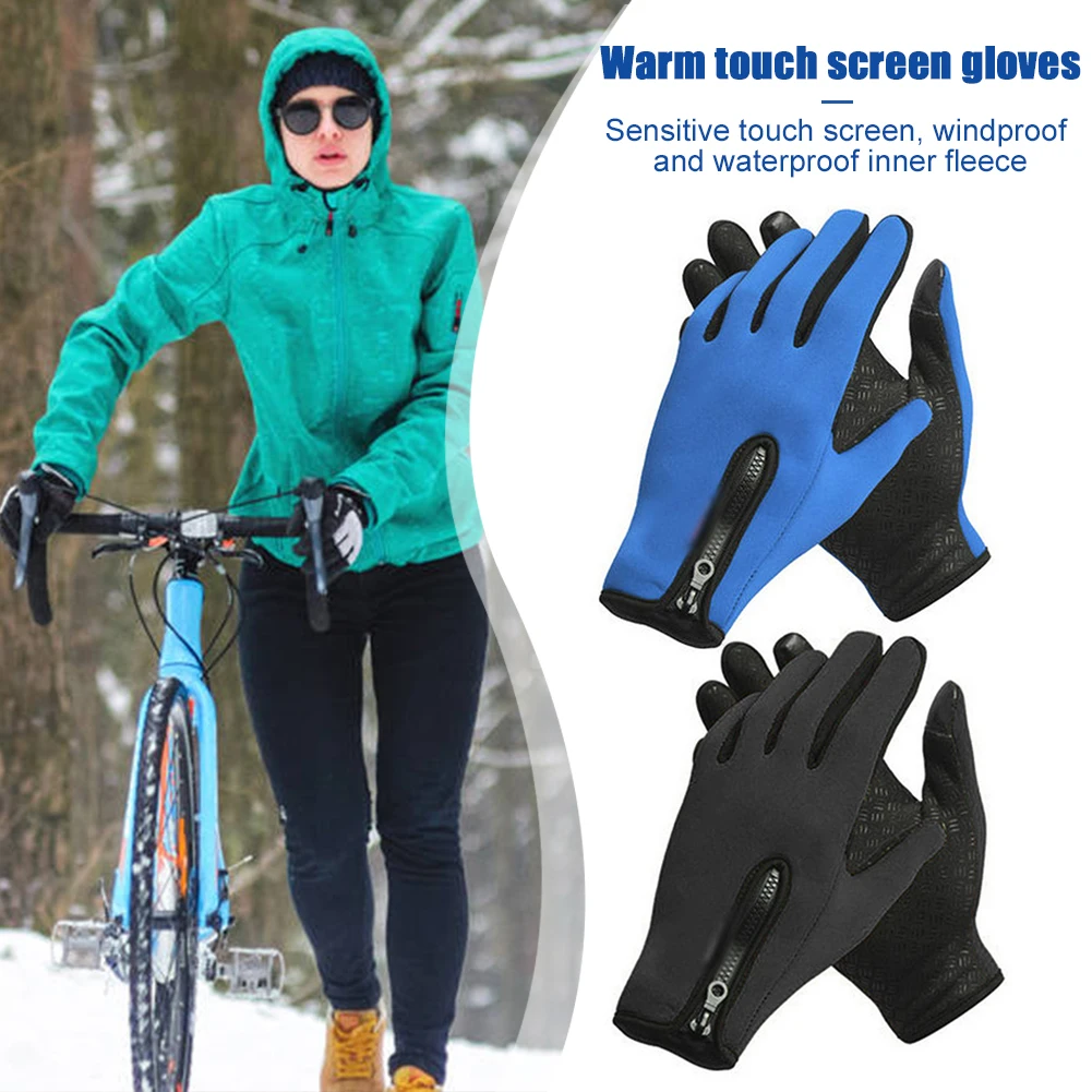 

Winter Outdoor Windproof Cycling Fleece Warm Motorcycle Hiking Ski Warm Outdoor Bike Skiing Motorcycle Riding Zipper Gloves