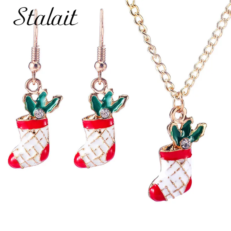 Модные рождественские носки Санта Клауса серьги ожерелье набор для женщин