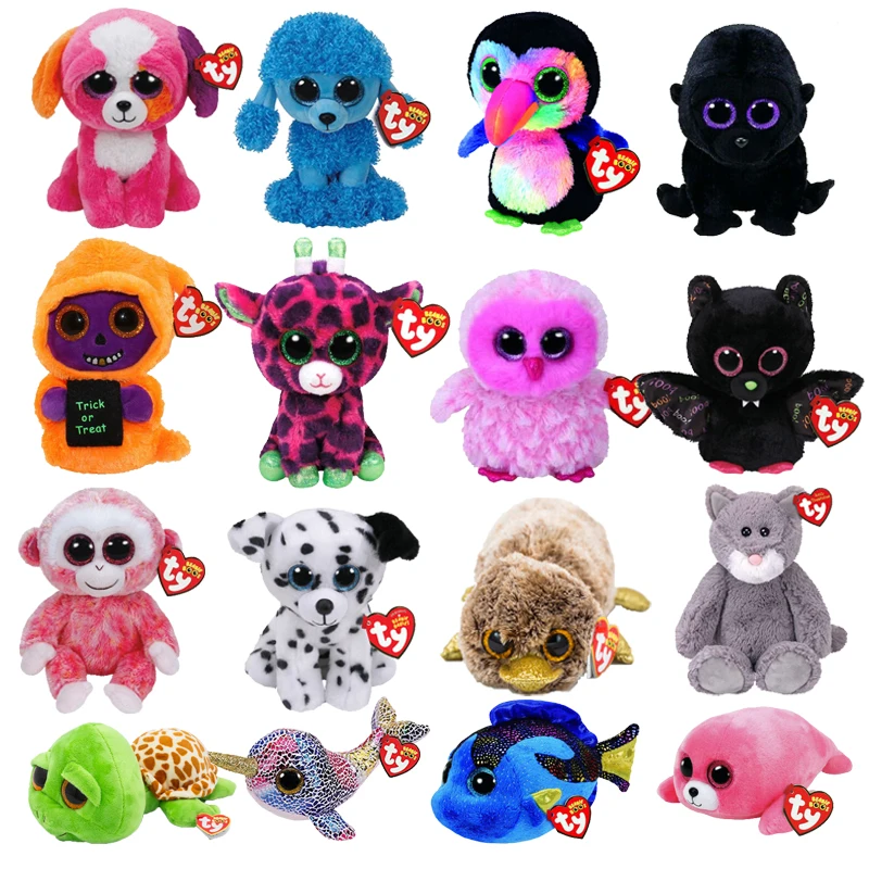 

15CM TY Beanie Boos Big Eyes Monkey Puppy Crow Bat Tortoise Doll Plush Stuffed Animal Collectible Toy Children Christmas Gift