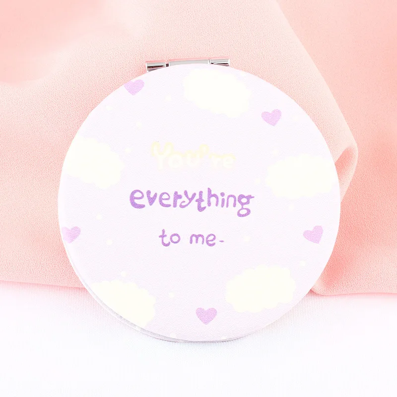 PU Folding Small Mirror Portable Makeup Pocket Mirror Round Mirror - Цвет: 23