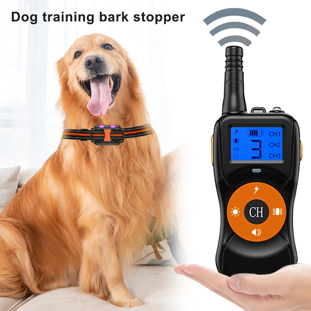 

Водонепроницаемый ошейник для дрессировки собак, дистанционное управление, вибрация/поражение электрическим током/Звуковое управление, э...