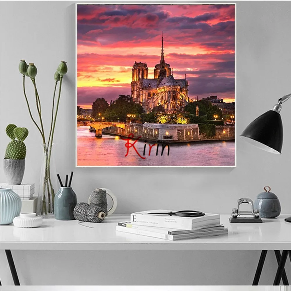 Алмазная живопись Kirin show5D живописная картина Нотр-дама Парижа полноразмерная