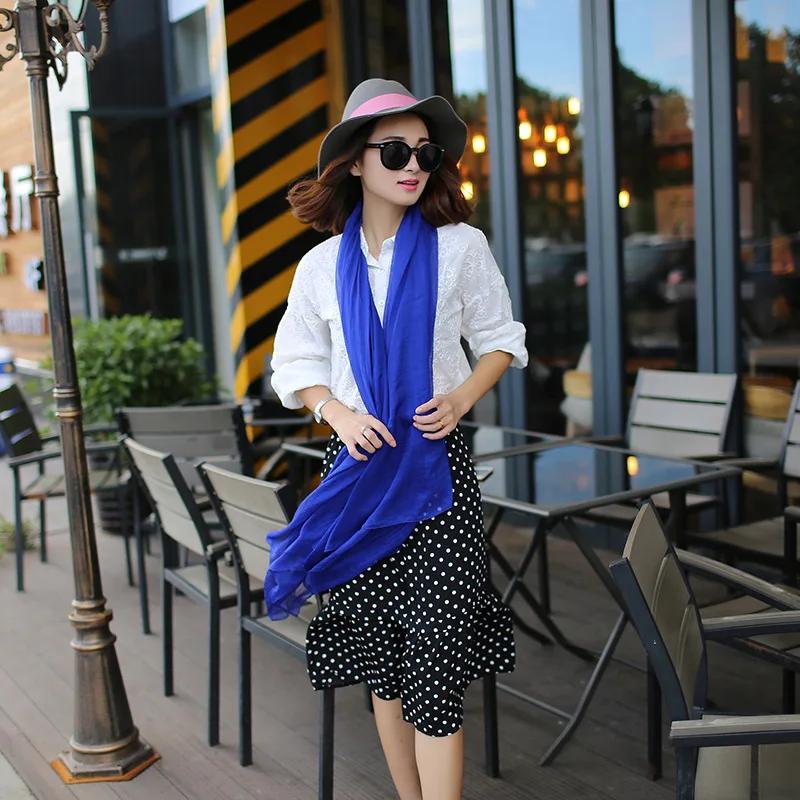 LA монохромный Яркий шелковый новый шарф из хлопка и льна Однотонный женский