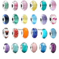 925 sterling silver baeds multicolor teal faceted lampwork murano glass charm fit pandora bracelet necklace jewelry