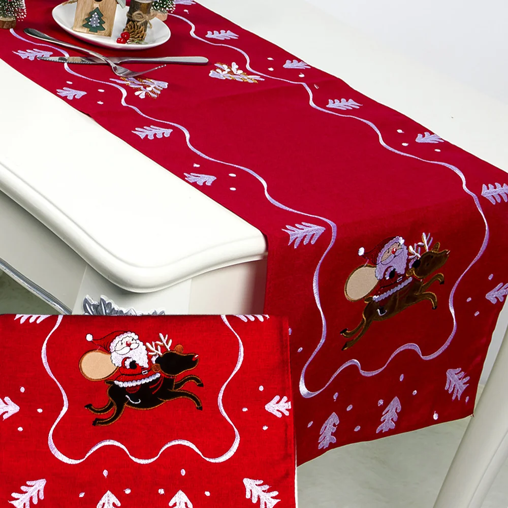 

Santa Claus Table Flag Christmas Restaurant Cloth Tablecloth Santa Claus Embroidery Table Runner Home Decor