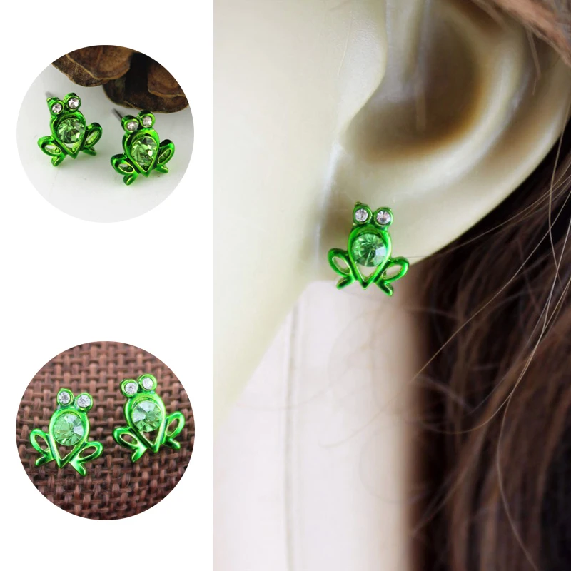 Модные популярные женские милые серьги гвоздики в форме лягушки животных для