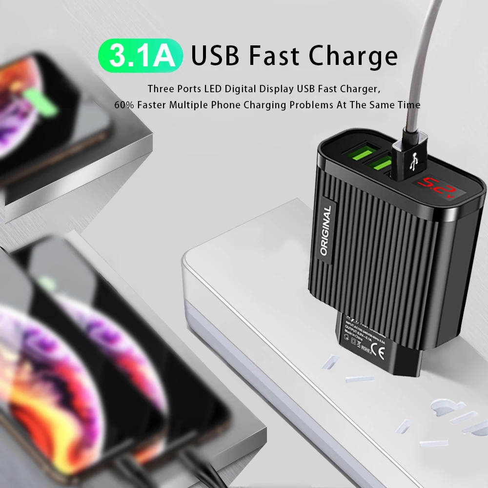 XEDAIN EU/US дисплей USB 5V 3.1A зарядное устройство для iPhone смартфона с 3 портами Быстрая