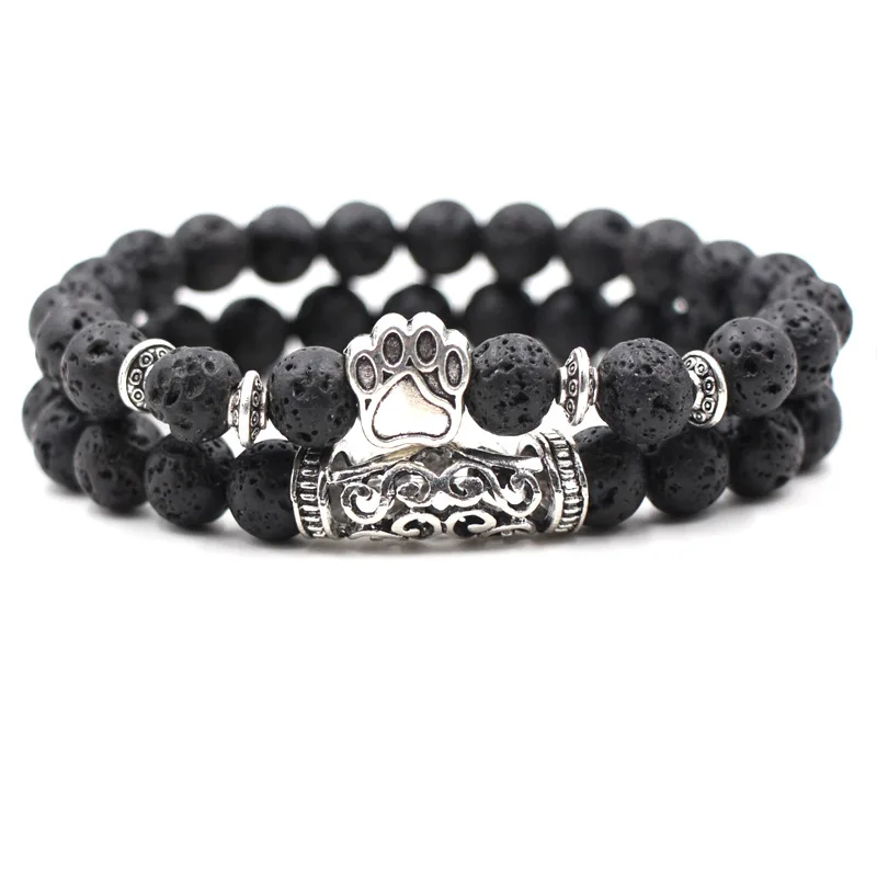 Женский браслет с бусинами из натурального камня черный вулканического головой
