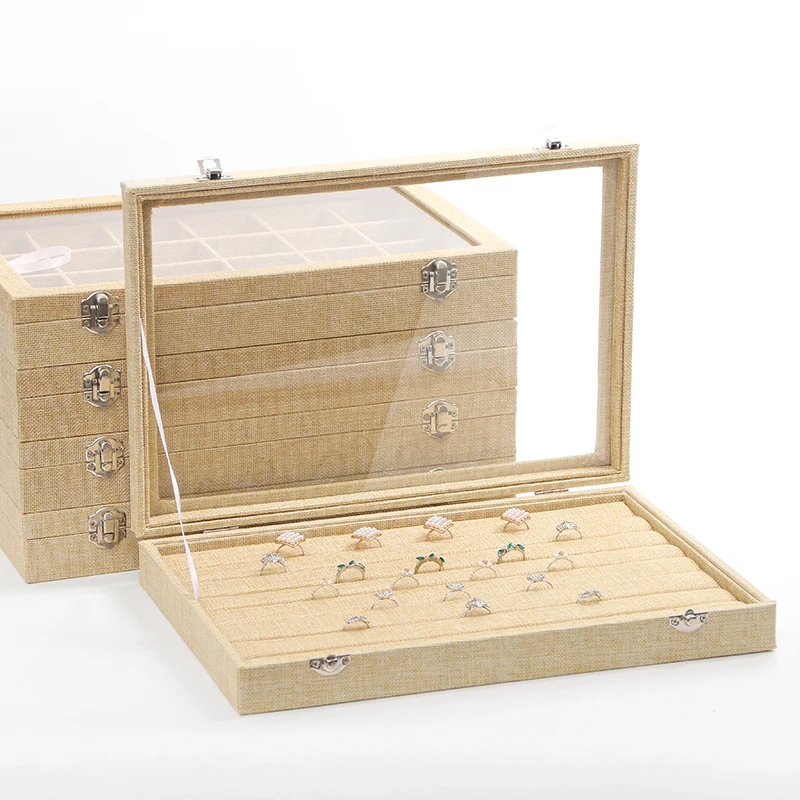 Штабелируемый чехол для ювелирных изделий льняная шкатулка демонстрации