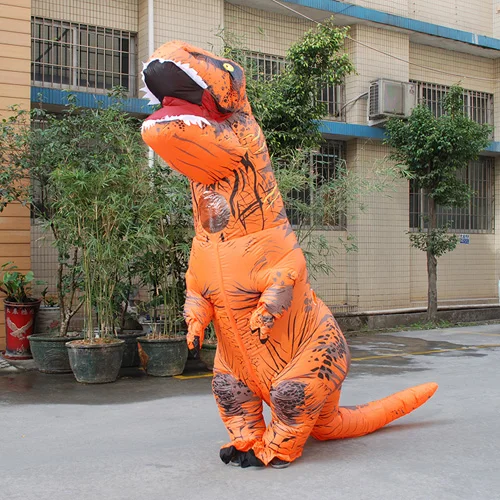 Оранжевый T-REX для взрослых, надувной костюм динозавра, карнавальный костюм для костюмированной вечеринки в виде животного, нарядное платье, комбинезон, костюм на Хэллоуин для женщин - Цвет: Оранжевый