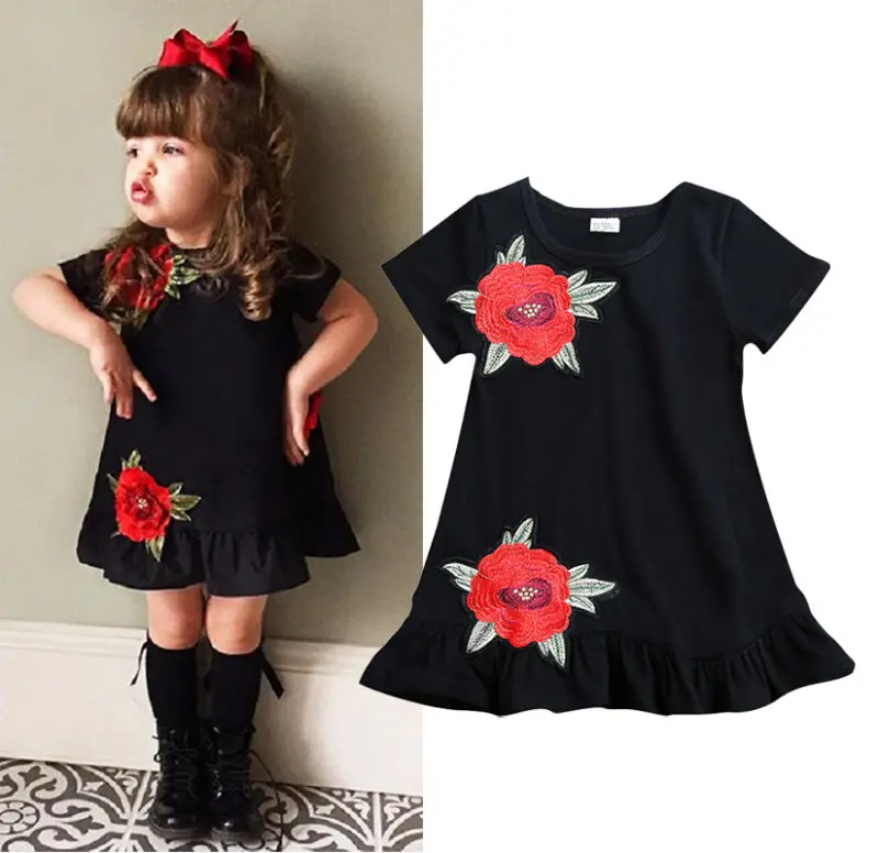 

Cute Toddler Kids Baby Girls 3D Flower Summer Party Dress Sundress Clothes 0-4T Pretty Embroidery rose sweet girls dresses