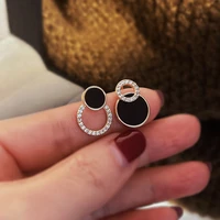 womens earrings asymmetrical round hollow round black stud earrings rhinestone accessories for women pendientes mujer