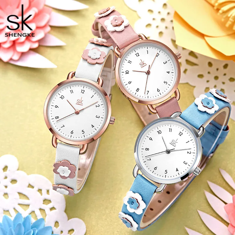 

Leather Ladies Watch For Women zegarek damski reloj mujer 2020 Shengke Brand Luxury Fashion Women's Watch Flowers Female Clock