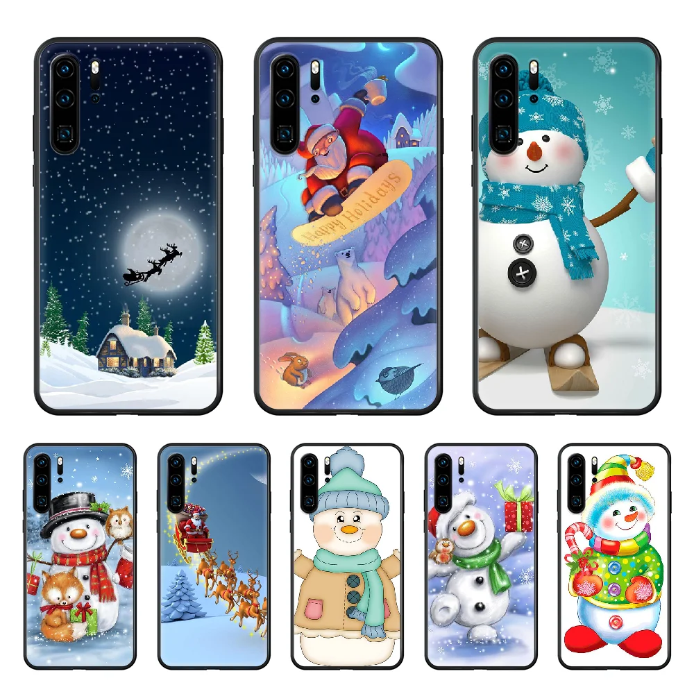 

Christmas Tree Snowman Phone Case For Huawei P 30 10 20 40 Lite Smart Z Pro 2019 Black Etui Tpu Waterproof Pretty Prime Trend