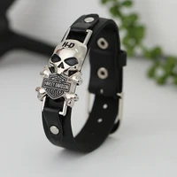 hot vintage pu leather bracelet men adjustable stainless steel skeleton cross bracelets gift 2022 hip hop male fashion jewelry