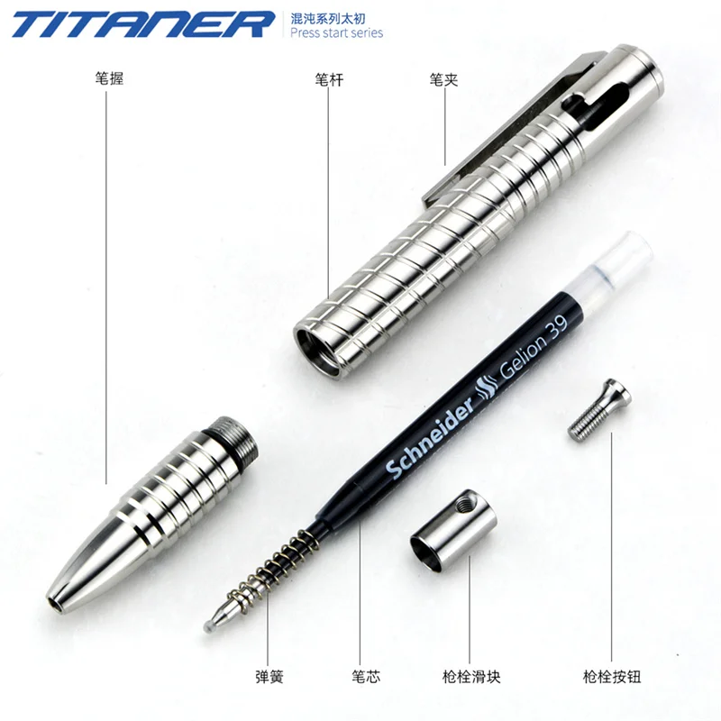 Murah 1 Buah Pulpen Baut Pistol Aloi Titanium Taktis Portabel Pena Tanda Tangan Pena Logam Pertahanan Diri Kemah Luar Ruangan Alat Pertahanan Saku EDC