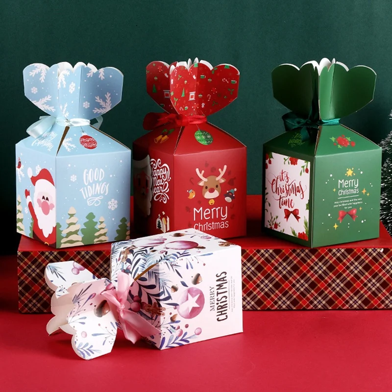 

10pcs 2020 Merry Christmas Candy Apple Boxes Bag Christmas Santa Snowman Apple Gift Box Paper Box Gift Bag Container Supplies