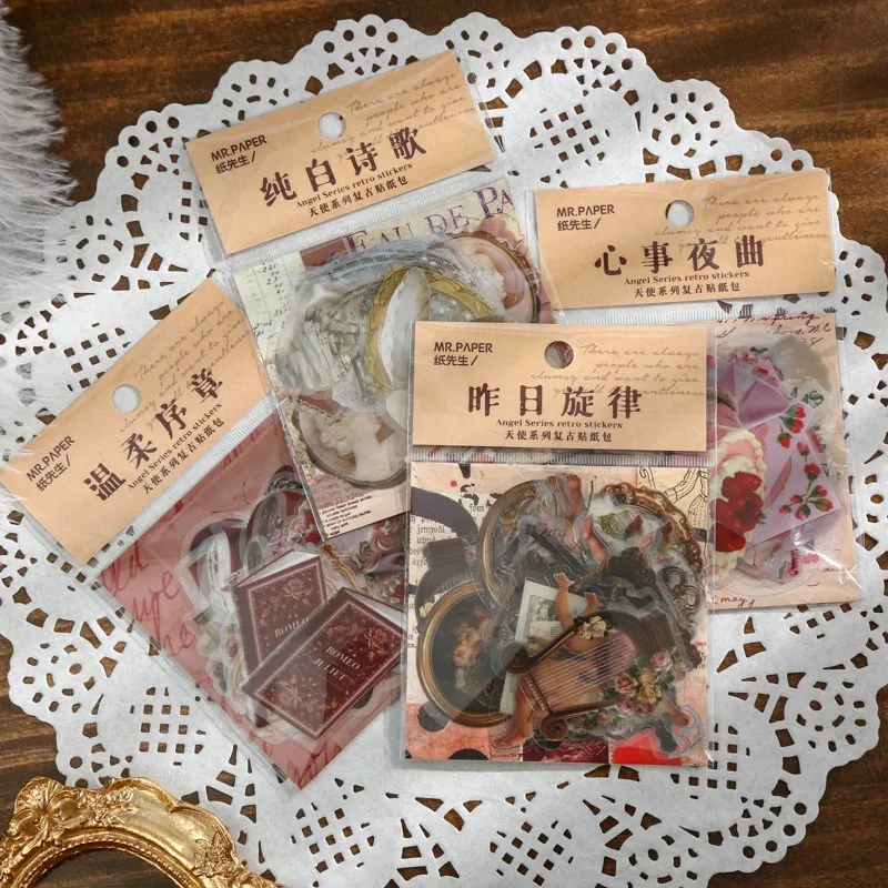 

40pcs Kids Stationery Toy Sticker DIY Handmade Material Scrapbook Label Art European Angel Cello Pearl Wine Handbook Sticker