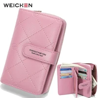 forever young standard wallet women card holder zipper coin pocket pu leather brand designer thread plaid female purses