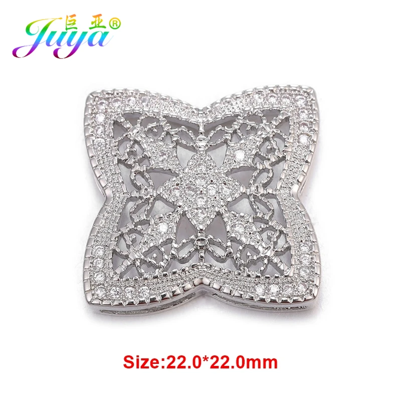 Juya Micro Pave Циркон полый цветок квадратный разъем Подвески Аксессуары для женщин Мода Жемчуг материал для изготовления ювелирных изделий - Цвет: White Gold