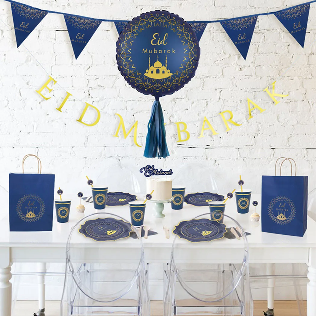 

Eid Mubarak Partyware Ramadan Paper Tray Plate Pull Flag Paper Bag Party Tableware Personality Decoration Theme Party Supplies