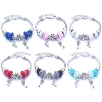 brand women bracelet jewelry 6 colorful crystal lobster buckle snake chain bangles beaded bracelet fit jewelry key flower shape