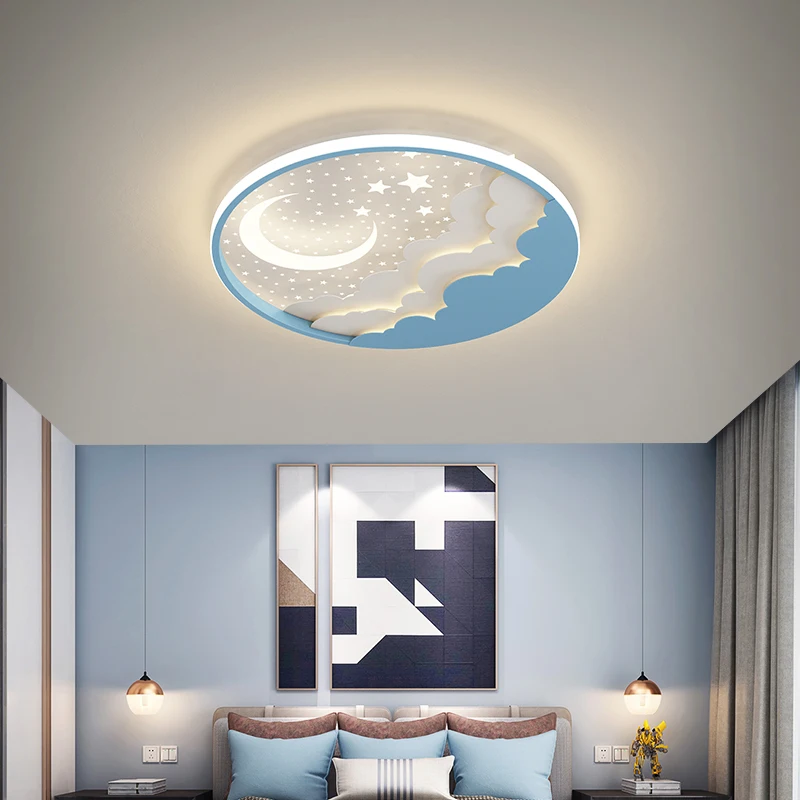 Round Modern Led Ceiling Lights For Children's room Bedroom study Kids Baby blue/pink Cartoon Ceiling Lamp decor Light Fixtures