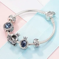 2020 new 925 sterling silver new crown button with pumpkin car beaded bracelet fit original pan charm diy jewelry